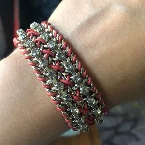 Pink leather and rhinestone bracelet.